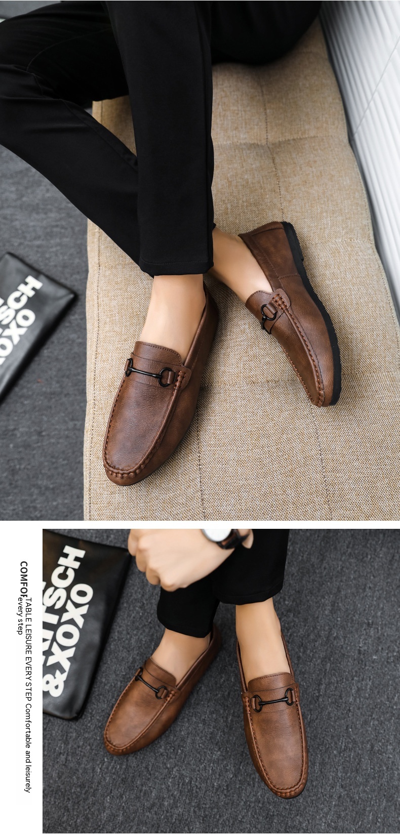 Casual Men's Solid Color Synthetic Leather Shoes foto 2