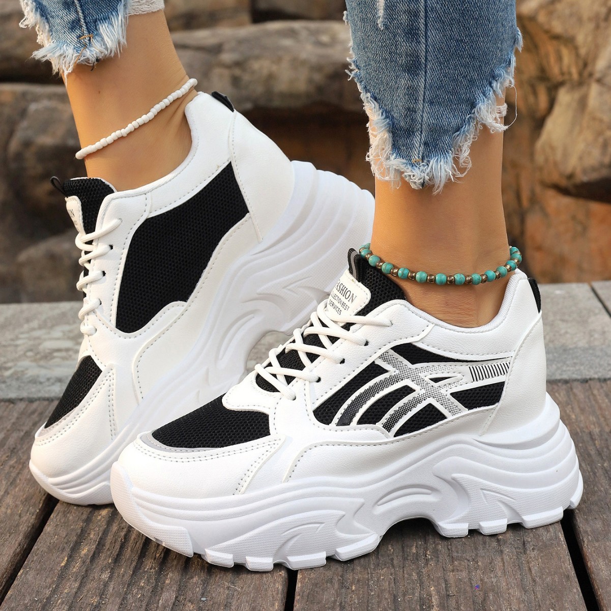 Women's Platform Lightweight Dad Shoes Wedge Sneakers foto 3