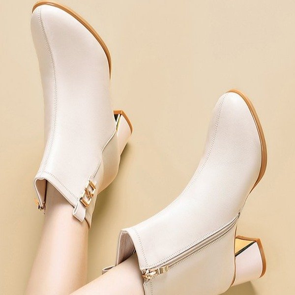 Womens Chunky-heeled Shoes With A Side-zip Design foto 3