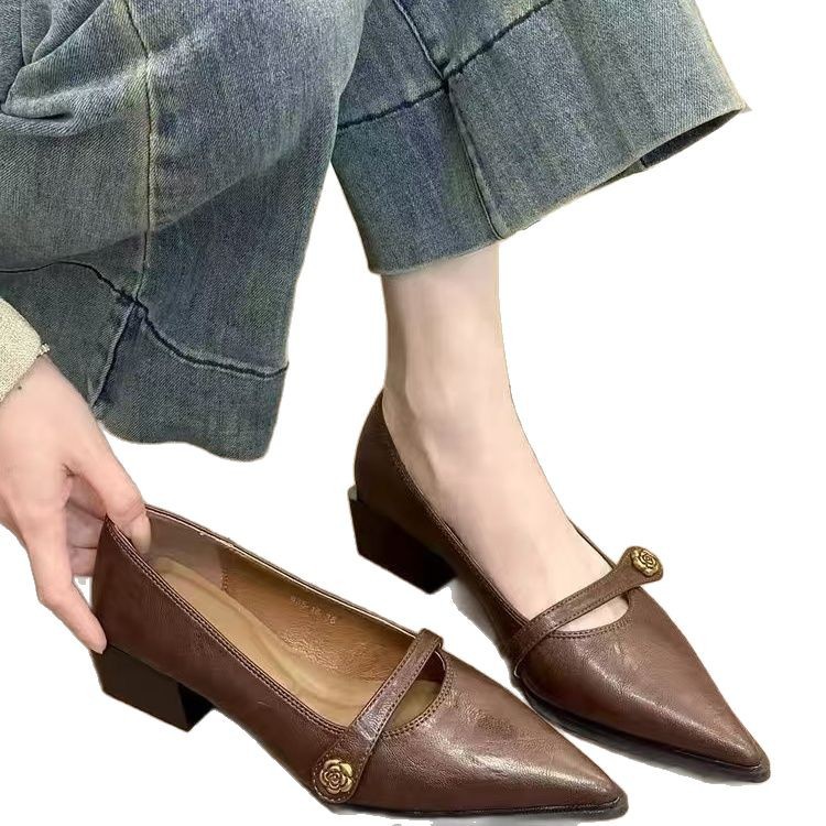 Versatile Fashion Retro Low-cut High Heels Women Camellia foto 3