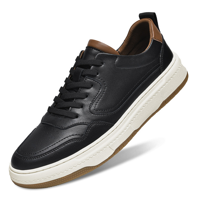 White Men's Two-layer Cowhide Autumn Men's Sneaker Korean Fashion Casual Shoes foto 3