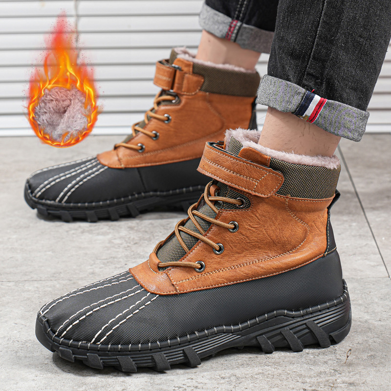 Winter Fleece Lace-up Snow Boots For Men Women Waterproof And Anti-slip Outdoor Work Boot Fashion Warm Mid-tube Cotton Shoes Men foto 5
