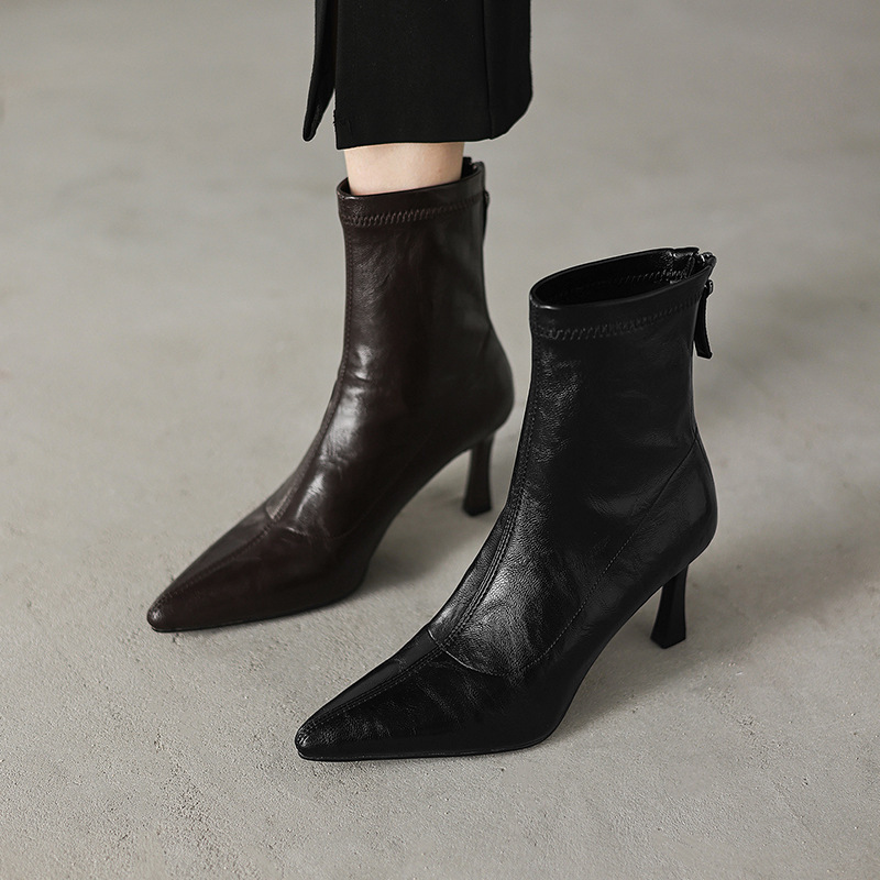 Womens Stylish Chic Ankle Boots With Zippers foto 2