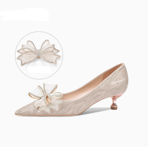 Sequined Champagne Crystal Shoes Pointed Stiletto Heel High Heels foto 5