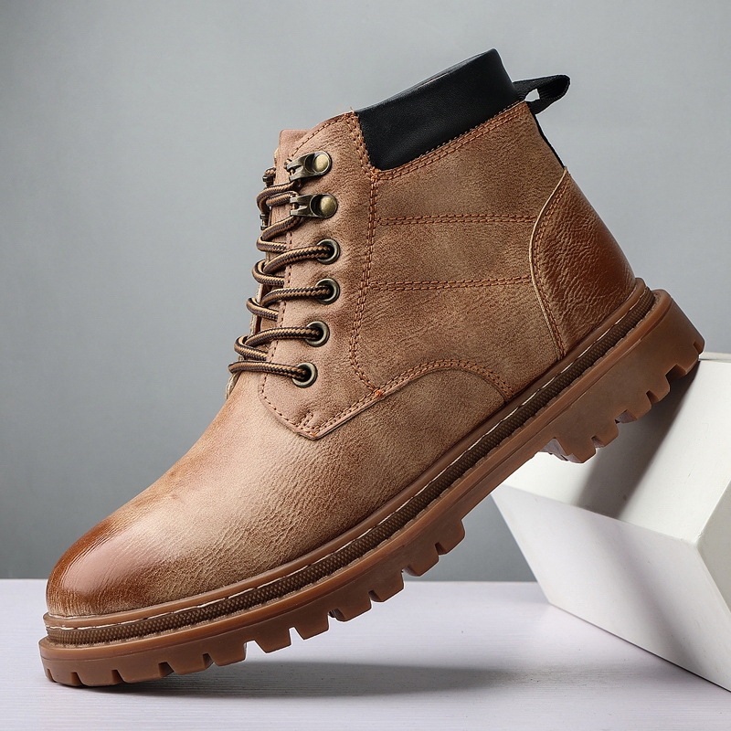 Men's Autumn Leisure Tooling Middle Tube Non-slip Wear-resistant Leather Boots foto 2