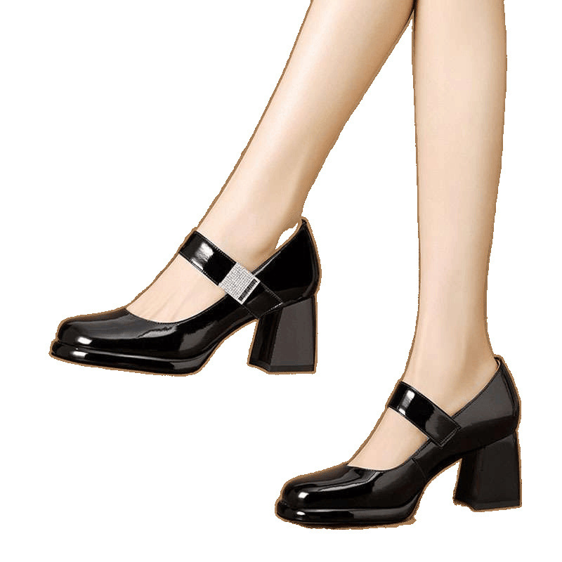 French-style Round-toe Low-cut Burgundy Mary Jane High Heels foto 4