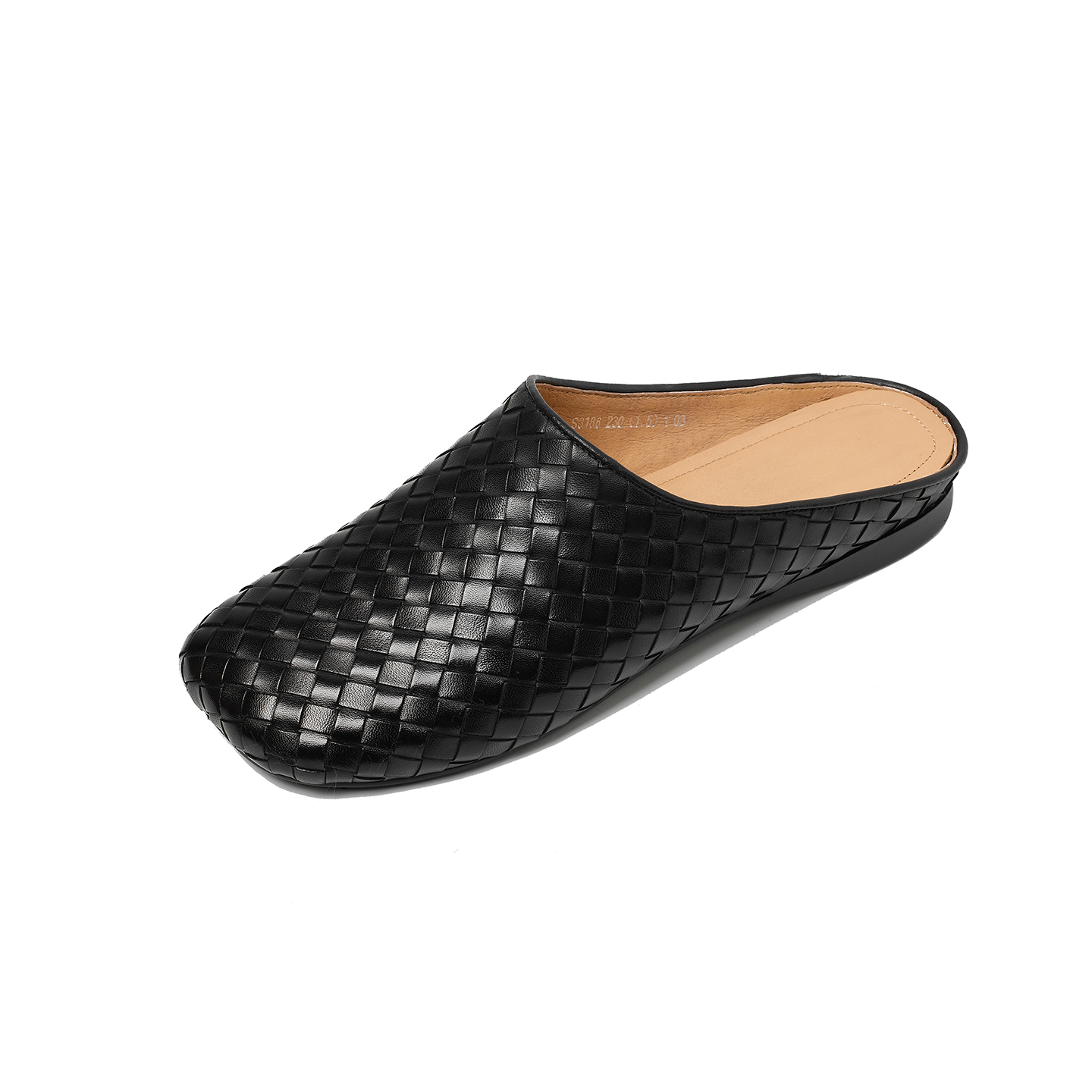 Women's Handwoven Full-Grain Leather Mules, Premium Cowhide Square Toe Slip-On Slides foto 4