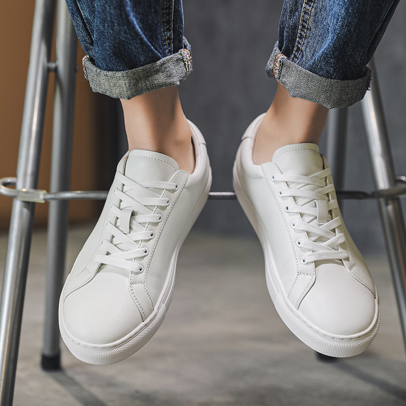 New Breathable Cowhide Flat-soled Trendy Versatile White Sneakers foto 4