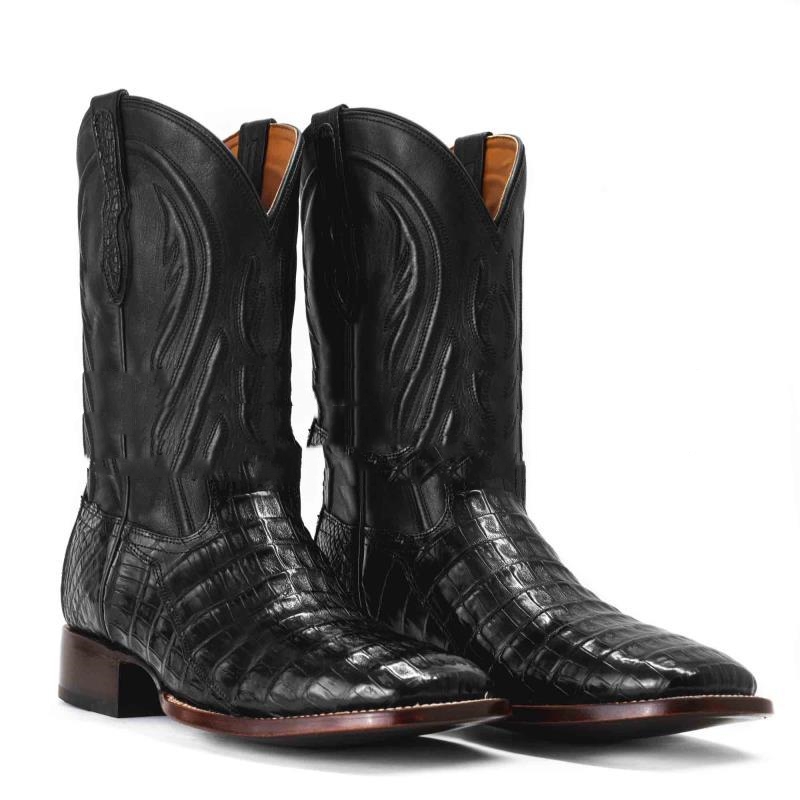 Embroidered Tube Edge Stitching Plaid Pointed Men's Boots foto 3