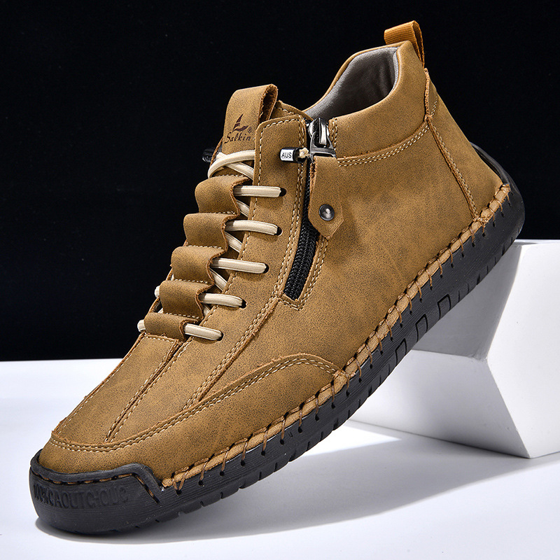 Men's Casual Leather Shoes Retro High Top foto 5