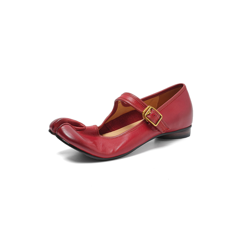 Women's Premium Washed Full Grain Leather Split-Toe Tabi Mary Jane Flats, All Leather Lined Shoes foto 2