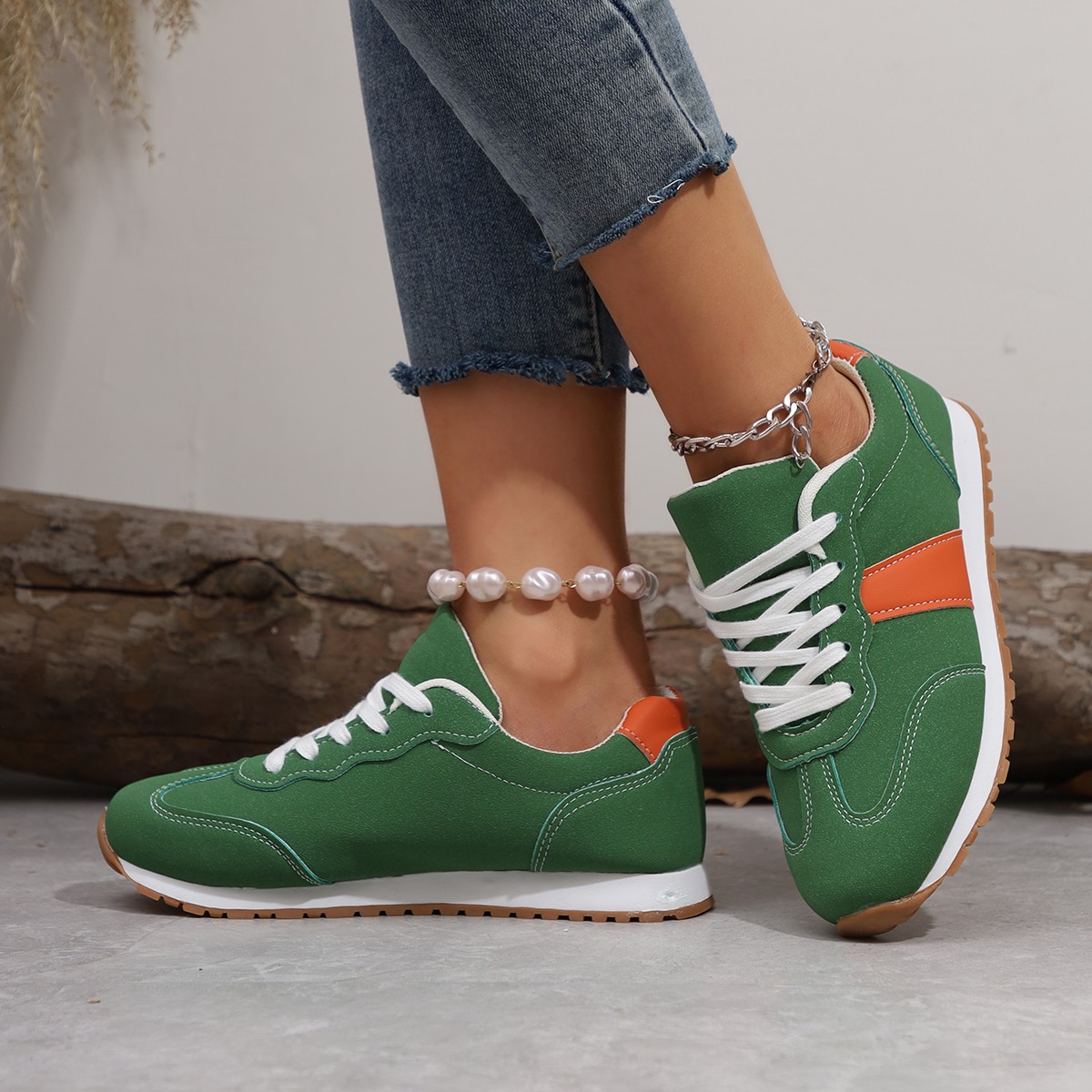 Womens Round-toe Lace-up Casual Thick-soled Elevating Sneakers foto 2