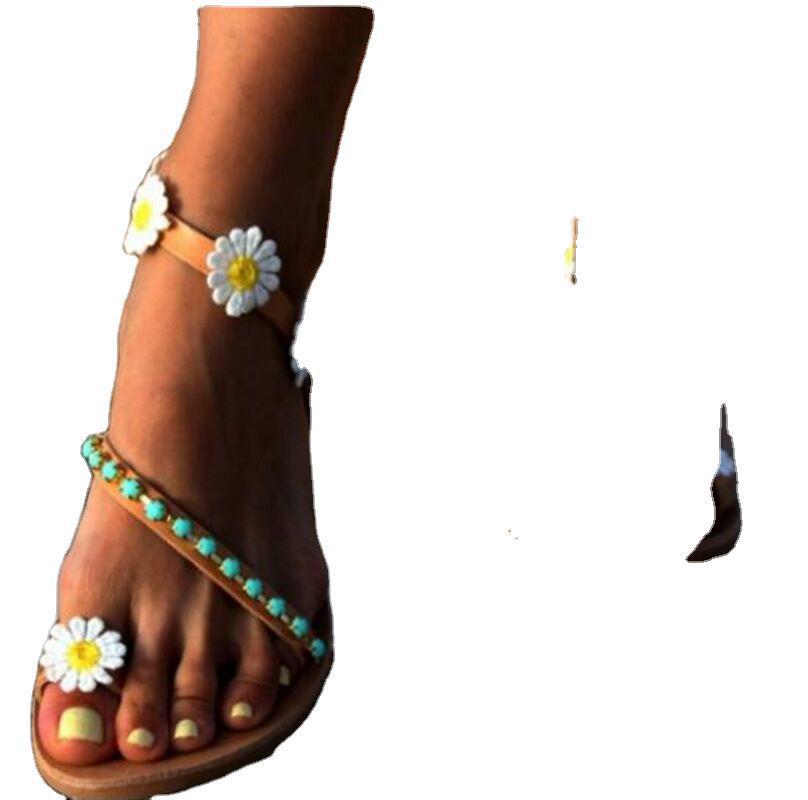 European And American-style Floral Rhinestone Flat Sandals For Women foto 4