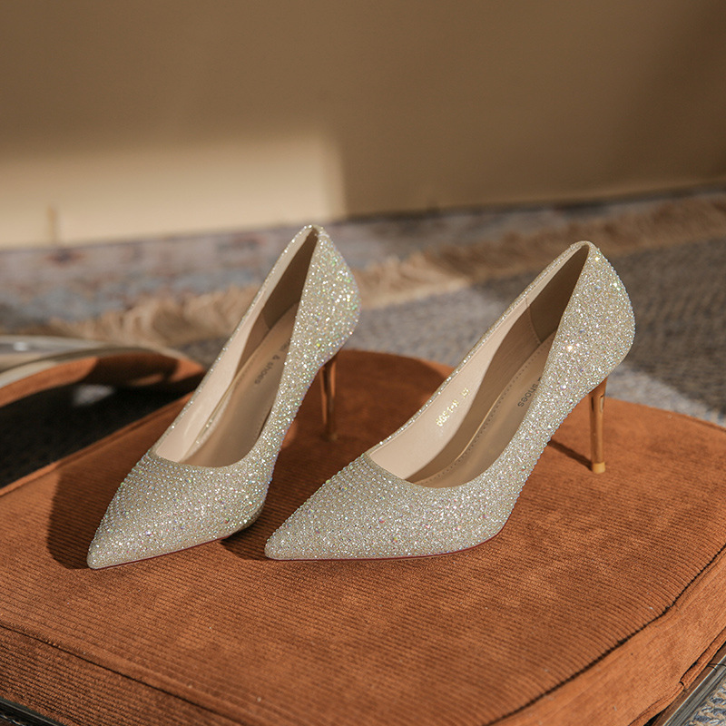 Korean Version New Versatile Crystal High Heels foto 2