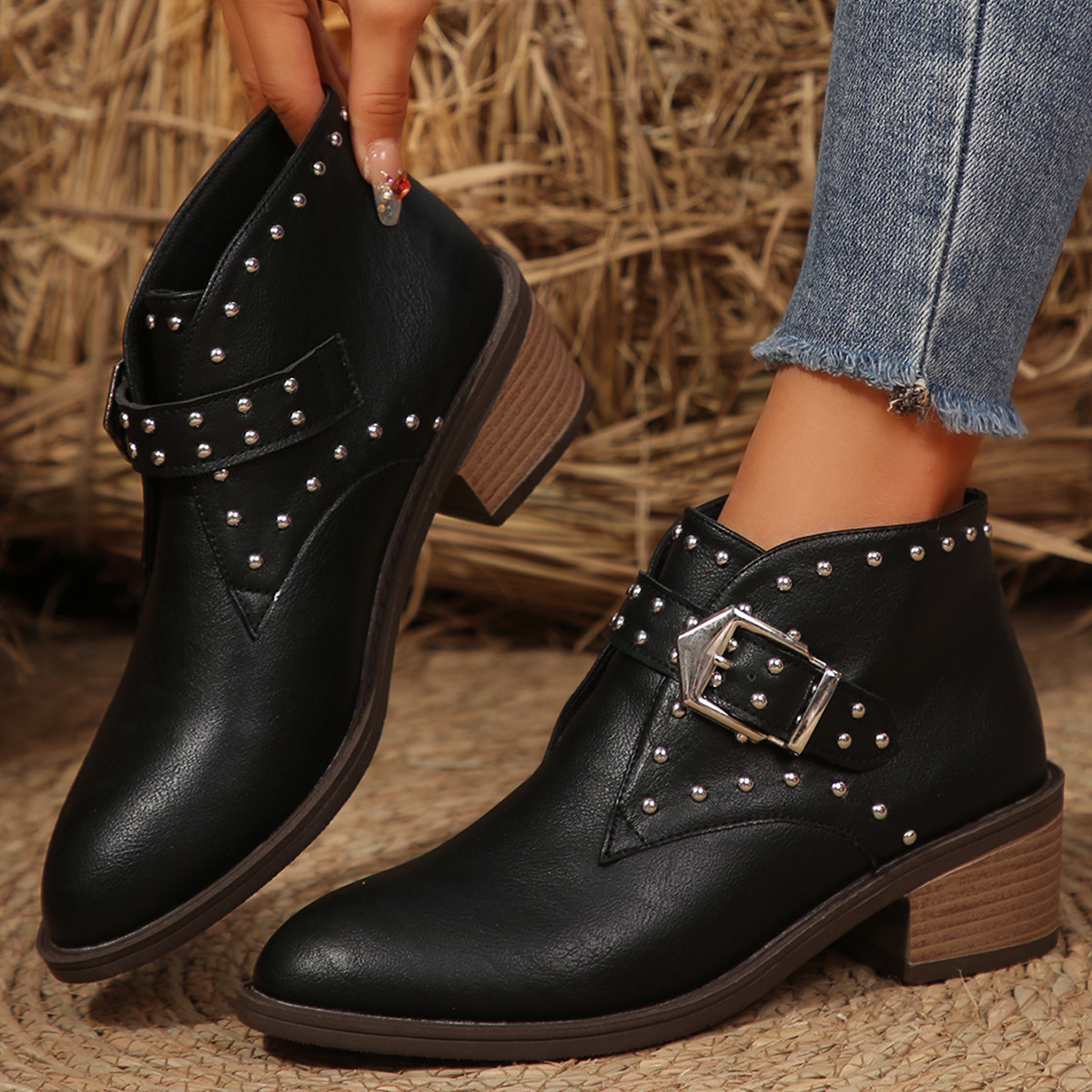 Mid-heel Boots Winter Pointed Toe Shafted foto 3
