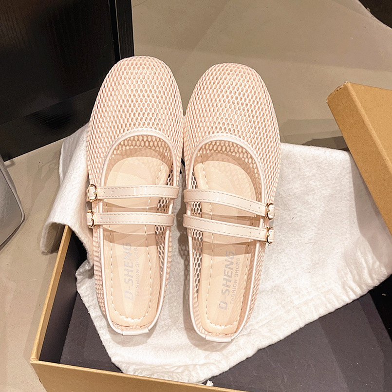 Round-toe Peep-toe Flat-heeled Buckle Sandals foto 3