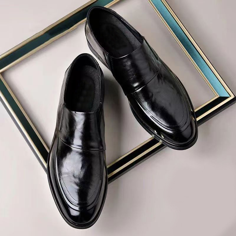 Business Formal Wear Soft Leather Soft Bottom Pointed Wedding Bridegroom Slip-on Suit Shoes foto 2