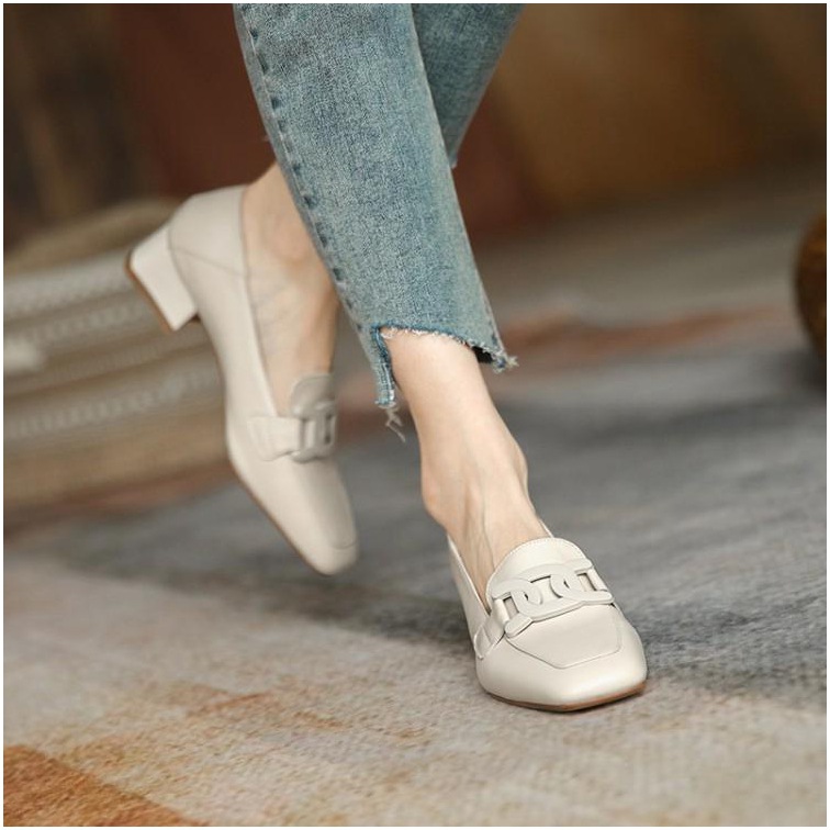 British Style Chunky Heel Pumps One Pedal Loafer Women's Mid Heel foto 3