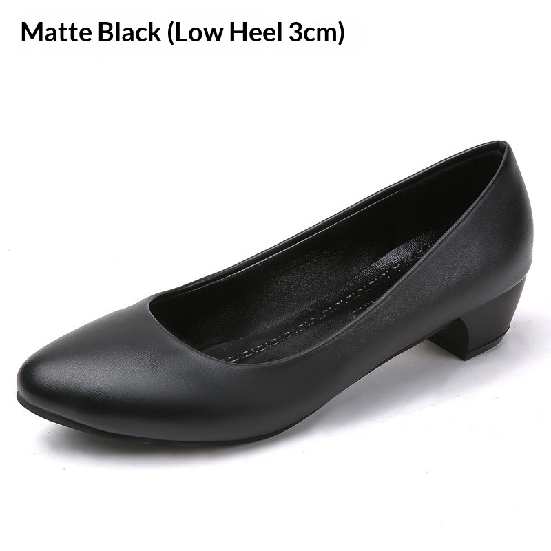 Black Leather High Heels Mid-heel Stiletto foto 5