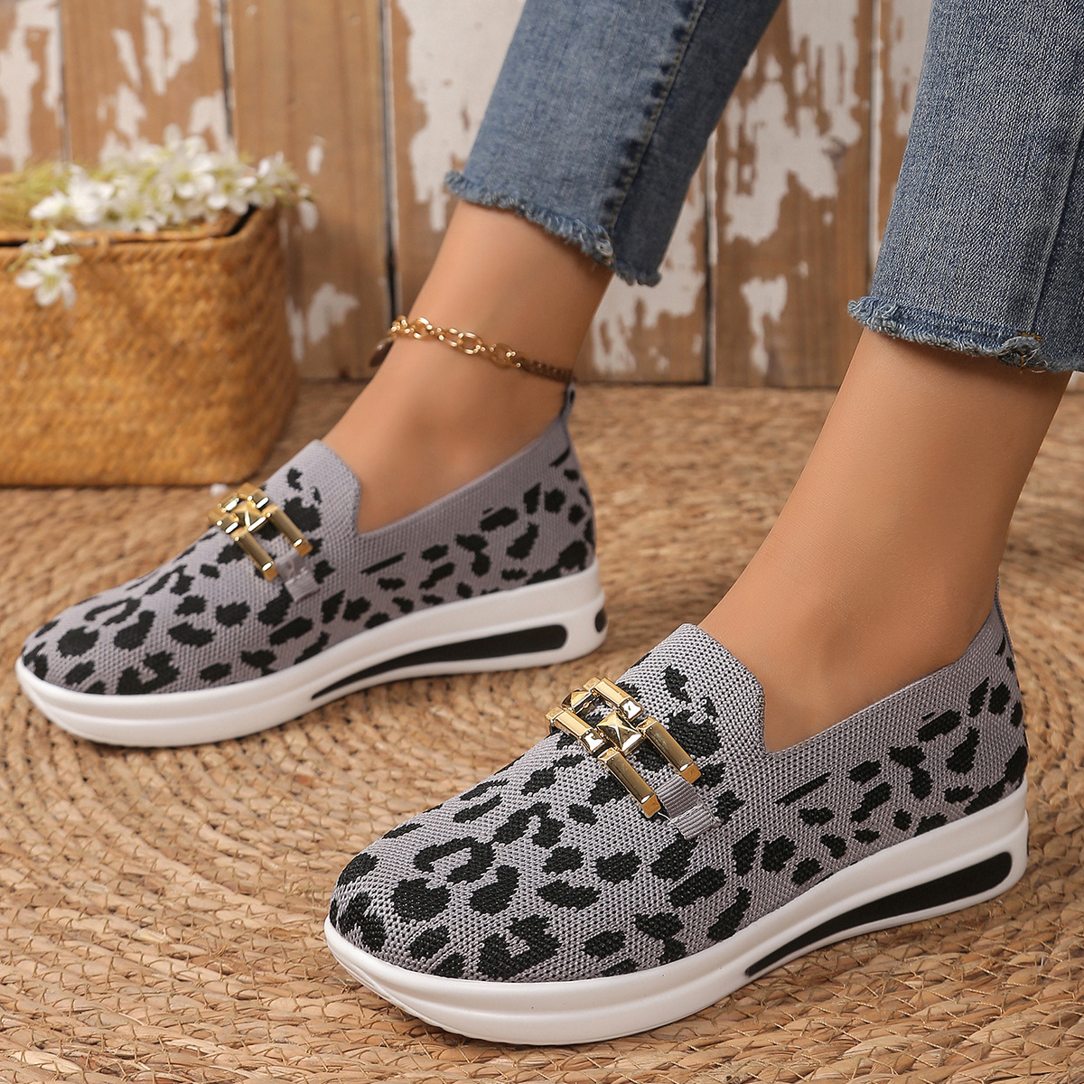 Leopard-Print Plus-Size Flat-Fabric Breathable Casual Shoes For Women foto 4
