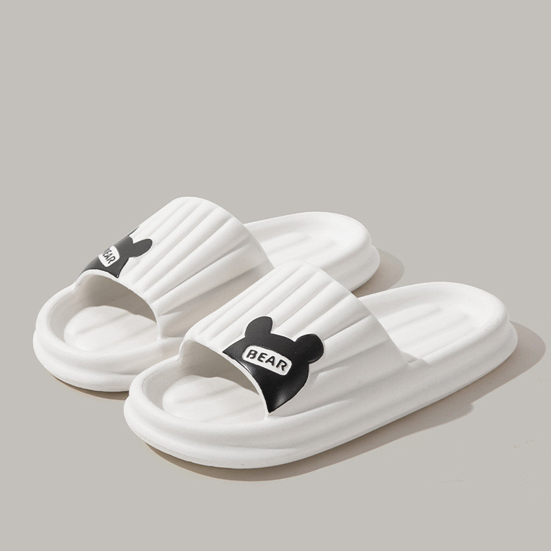 Bear Slippers For Women Summer Indoor Solid Color Striped Thick-Soled Anti-Slip Home Slippers Couples Floor Bathroom House Shoes foto 2