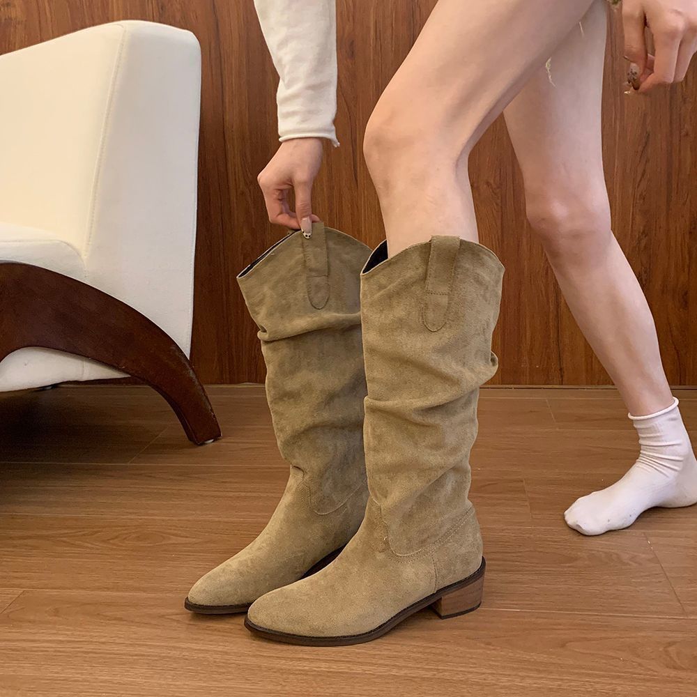 Retro-style Pointed-toe Womens Shoes Chunky-heeled High Niche Minimalist Versatile Boots foto 4