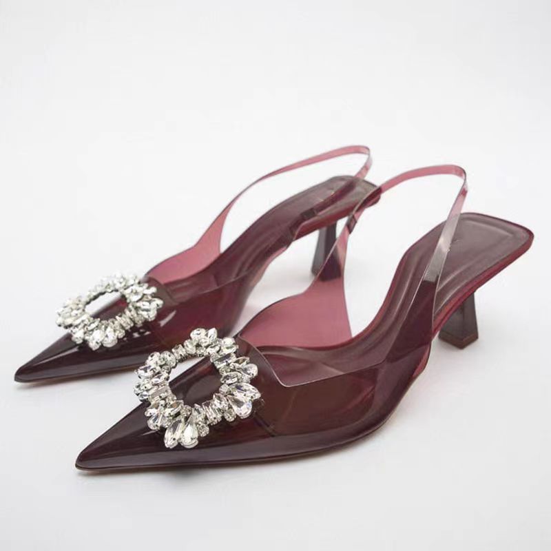 Summer New Women's Shoes Beige Decorative Inlaid High Heels