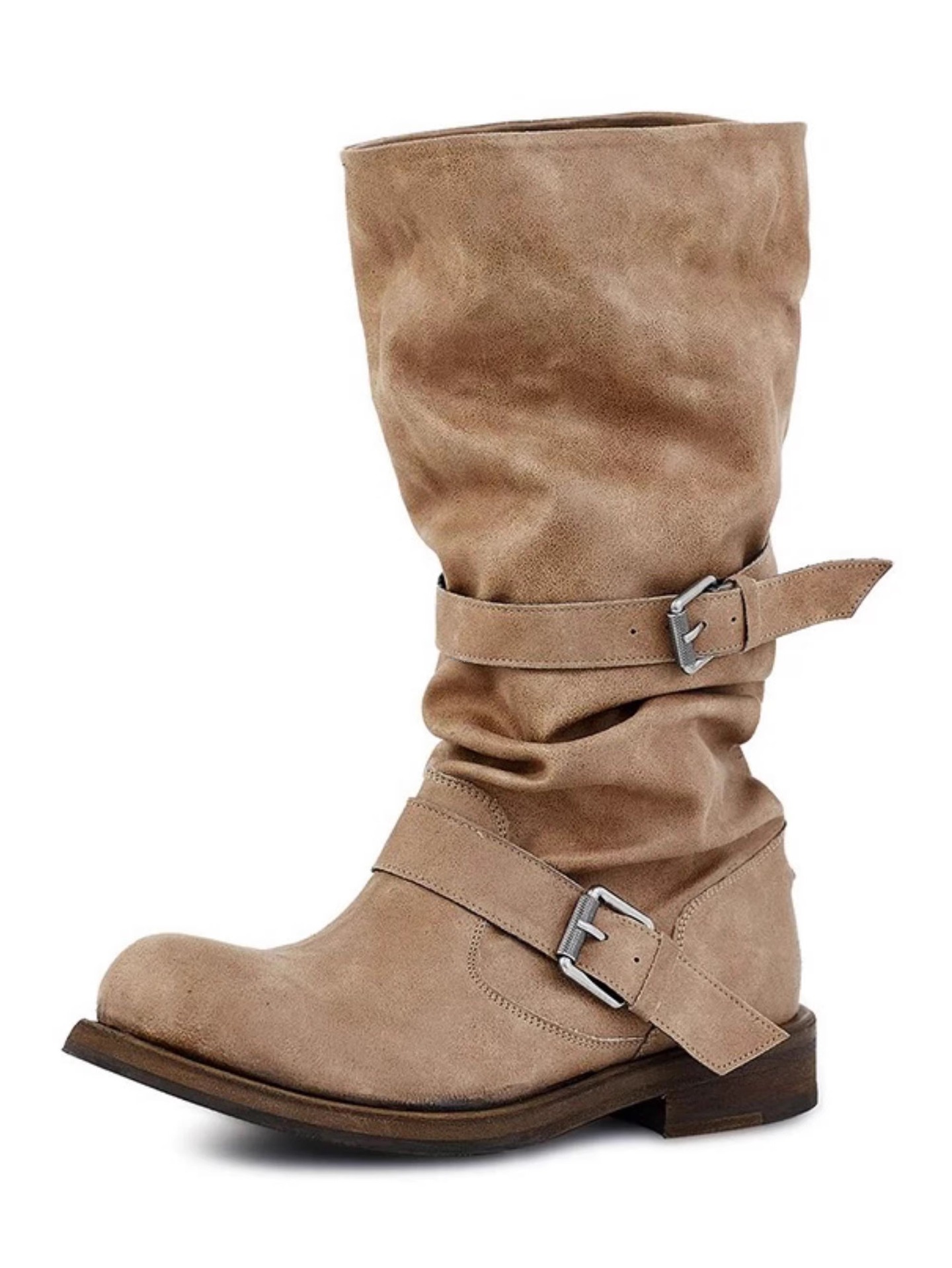 Chunky-heeled Vintage Distressed Mid-calf Boots Womens foto 2