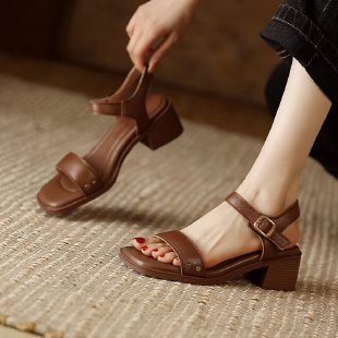 Women's French Style With Chunky Heel All-matching Open Toe Square Toe High Heel Sandals foto 2