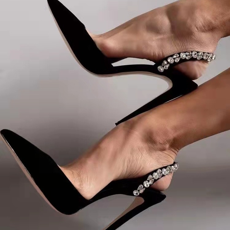 Rhinestone Side Empty Pointed High Heel Light Diamond Sandals foto 3