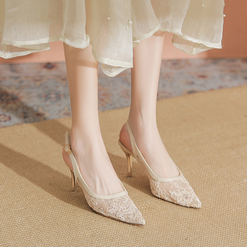 Lace Hollow-out Mesh Pointed High Heels Sexy foto 3