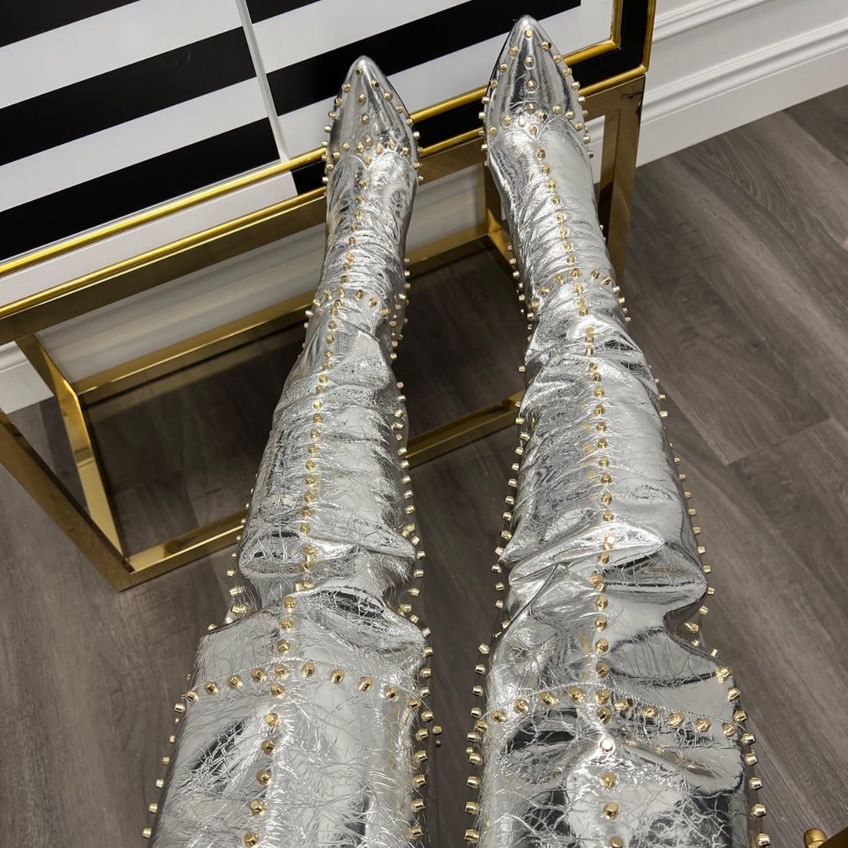 Explosive Sexy Gold-studded Stiletto-pointed Fashion Boots foto 5