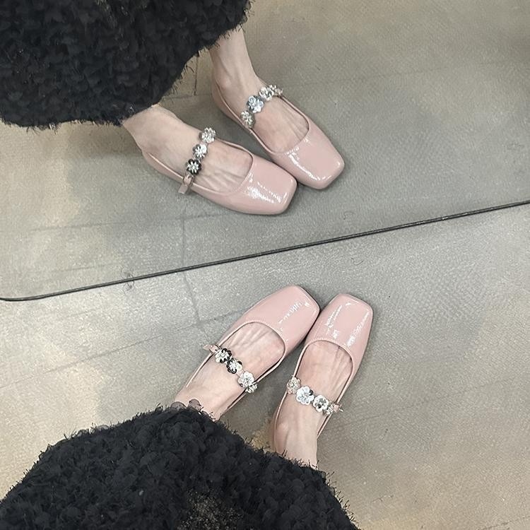 French Minority Square Head Sequin Buckle Mary Jane Shoes foto 4