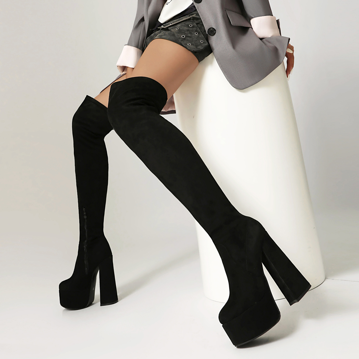 High-heeled Pointed-toe Waterproof Platform Boots With Chunky Heels foto 2