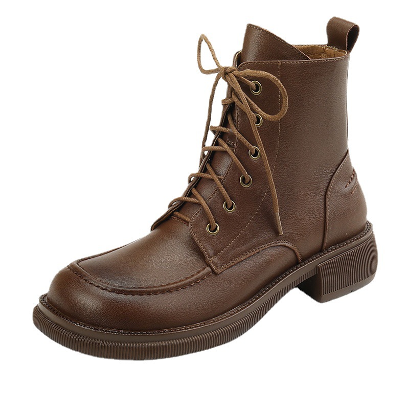 Shoes Big Toe Low Heel Martin British Lace-up Ankle Boots Single-layer Boots foto 3