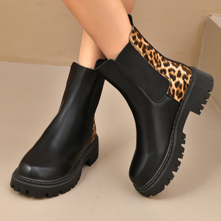 Round-toe Chunky-heel Patchwork Casual All-matching Boots foto 4