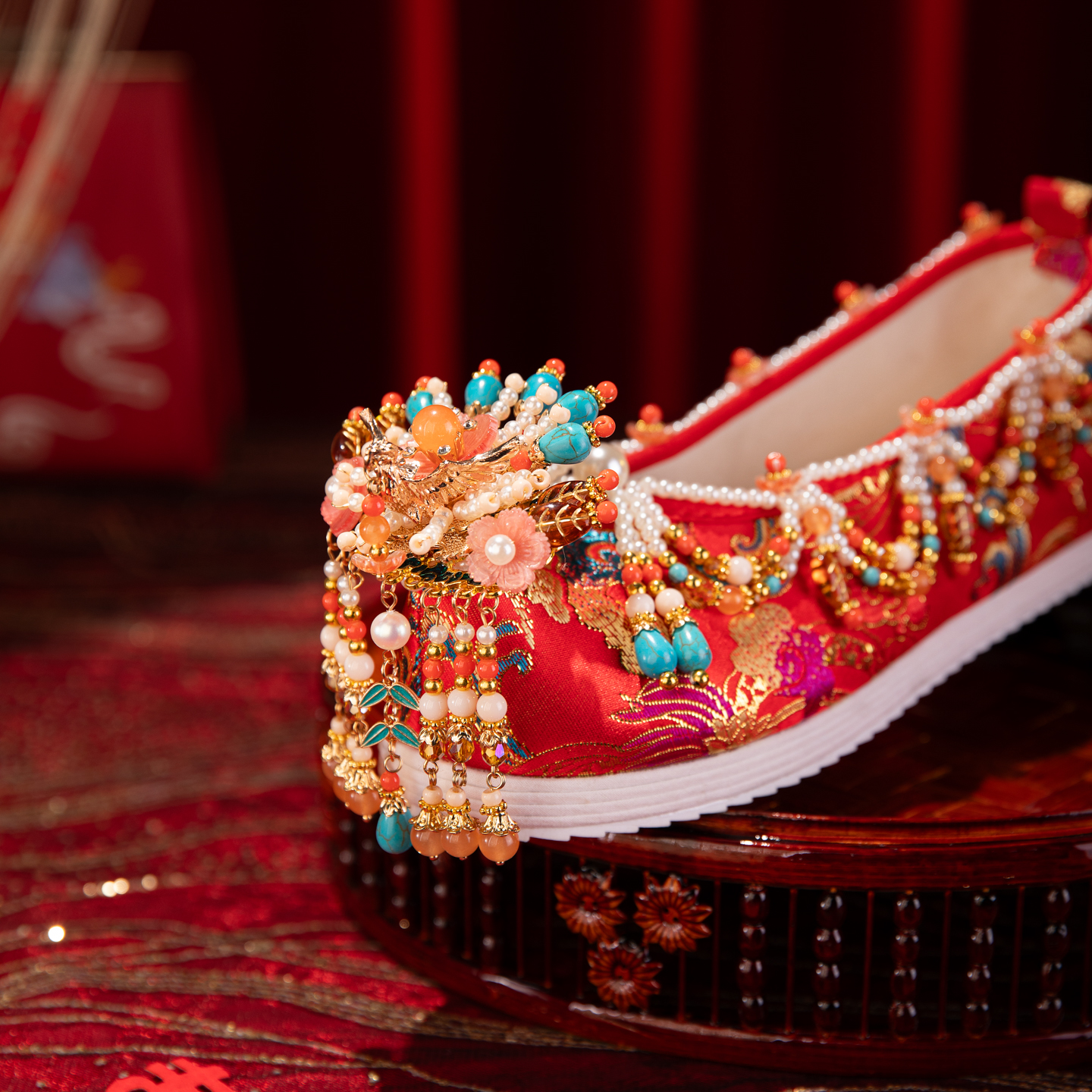 Original Handmade Chinese-style Wedding Shoes - The Xiuhe Shoes With A Heel, Custom-made By Hand, Featuring Ancient Style, Adding New Elements For The Bride's Wedding Chinese-style Dress Shoes For Wom foto 4