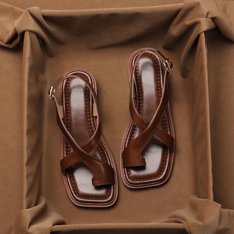 French Retro Brown Toe Ring Sandals foto 4