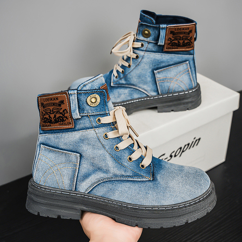 Plus Size Men's Mid-top Denim Casual All-matching Work Clothes Martin Boots foto 3