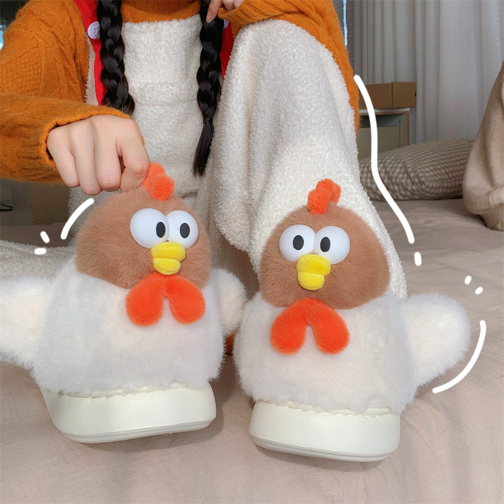 Cute Warm Furry Cotton Funny Cartoon Chick Cotton Slippers foto 3