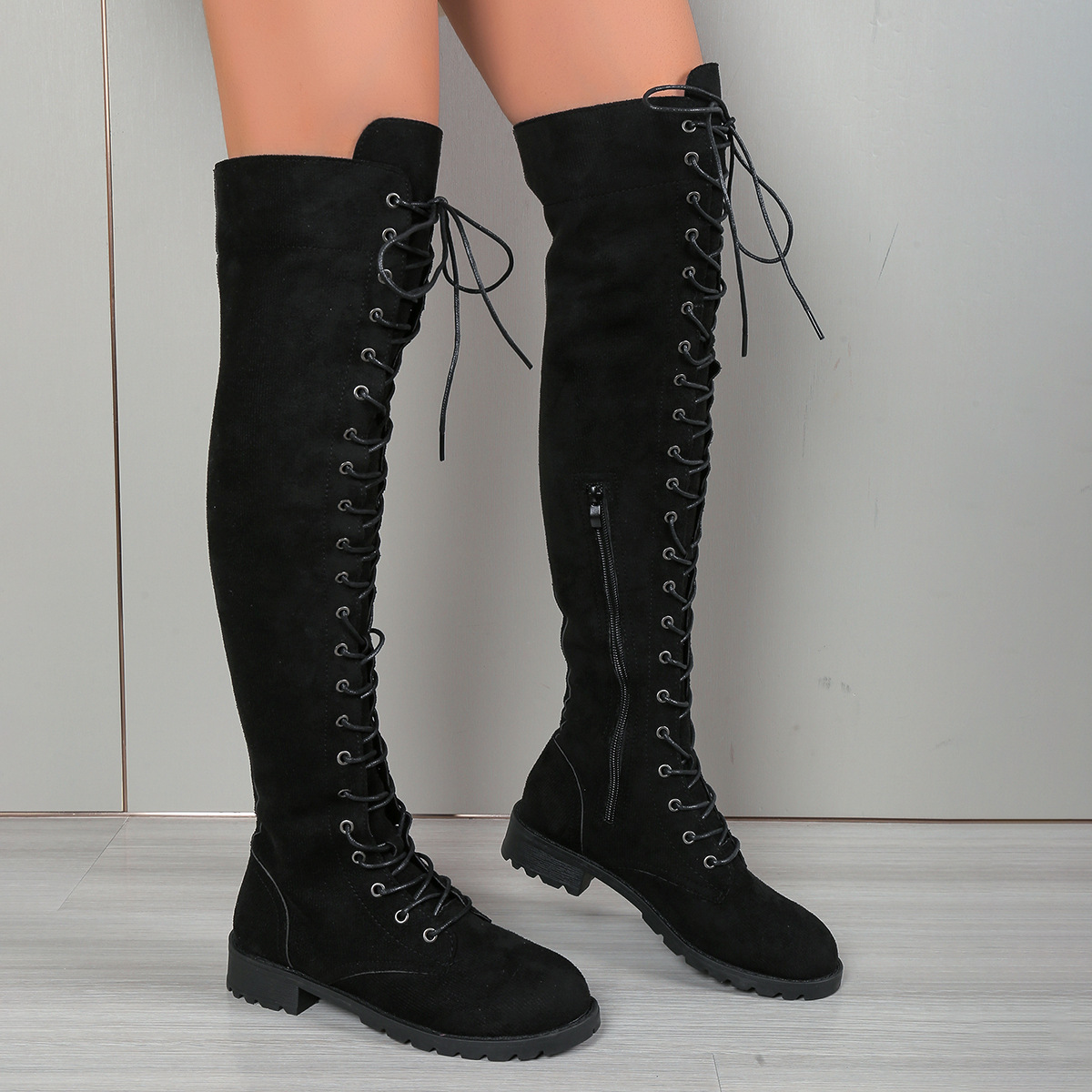 European And American Lace-up Over The Knee Boots Round Head foto 2