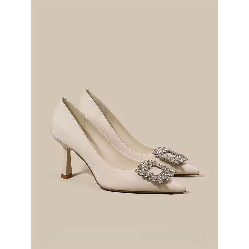 French Pointed High Heels Women Temperament Bride Thin Solid Color foto 4