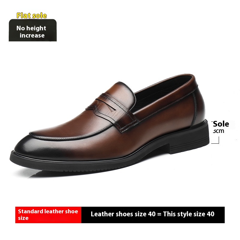 Cowhide Business Formal Wear Men's Slip-on Invisible Height Increasing Leather Shoes foto 4