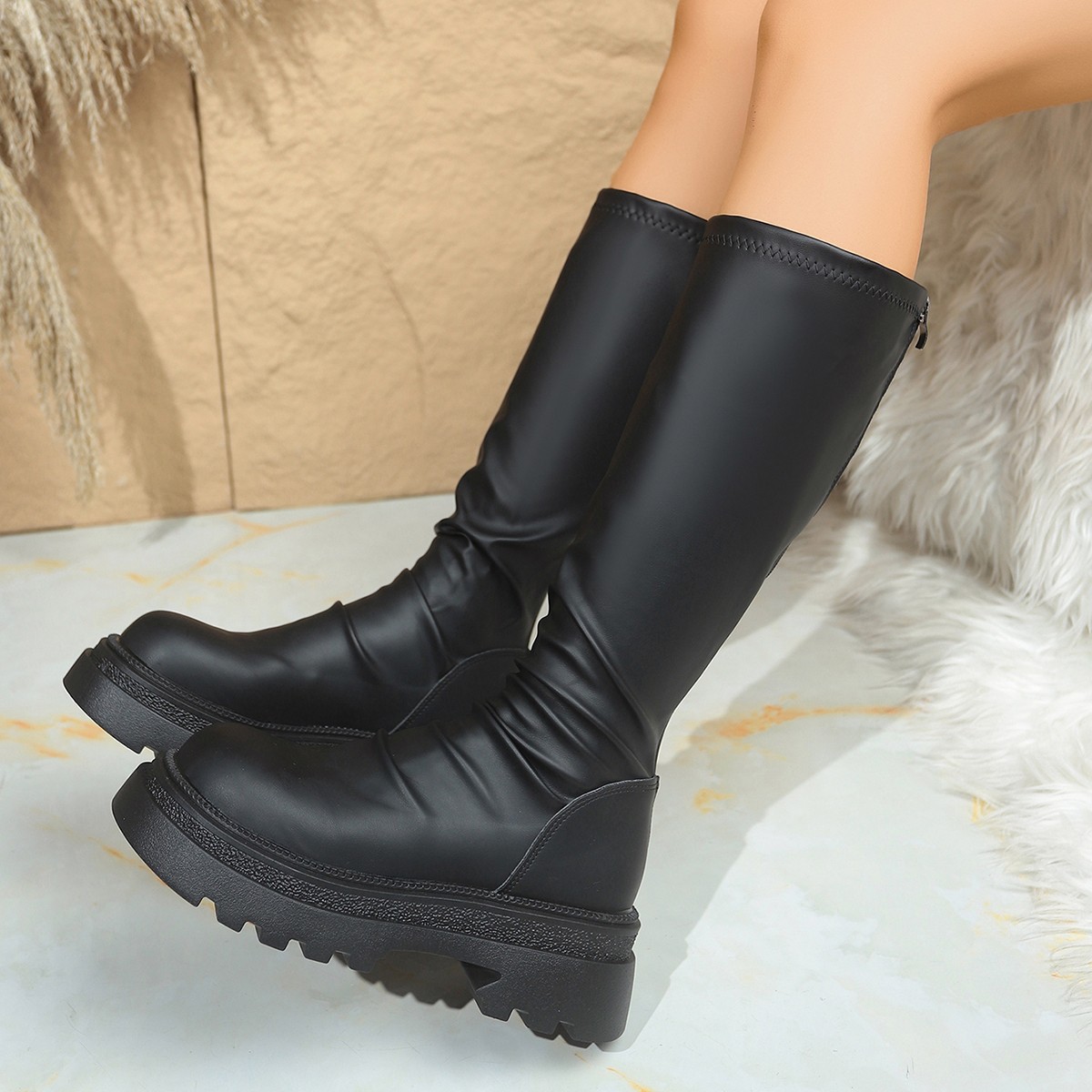 Women's Thick Bottom Retro Plus Size Boots foto 3