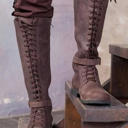 Long Boots Female High Tube Lace-up Low Heel foto 3