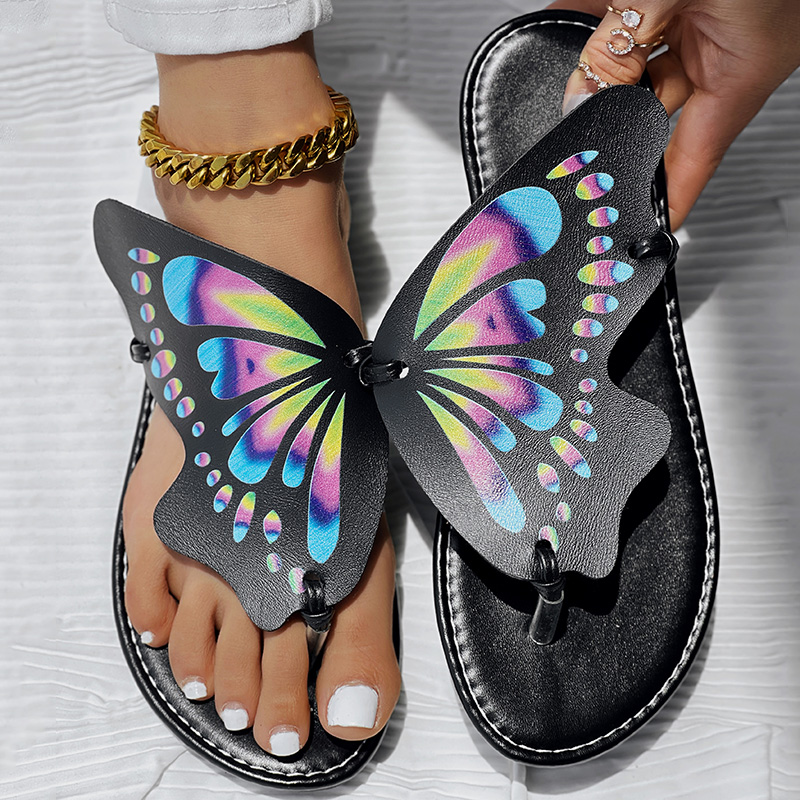 Butterfly Print Round Toe Flip Flops, Comfortable Summer Beach Shoes, Casual Women's Footwear, Perfect For Poolside And Daily Wear foto 2