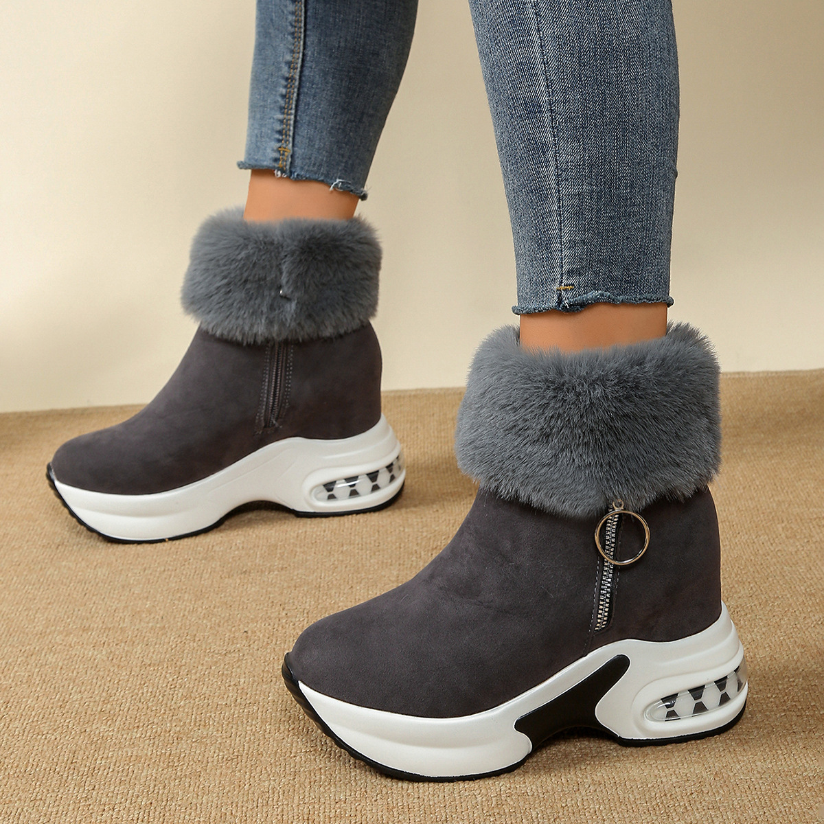 Womens Height-Enhancing Insulated Platform Fleece-Lined Ankle Boots foto 5