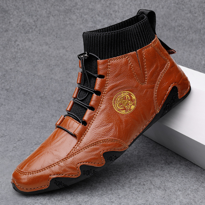 Real Leather With Fleece Lining Mid-top Wool Socks Mouth Octopus Leather Boots foto 5