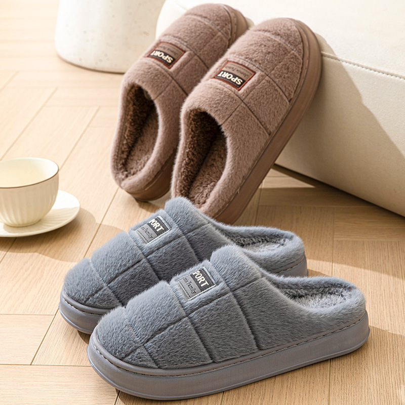 Men's Plaid Cotton Slippers Winter Warm House Shoes Indoor Thick-soled Non-slip Bedroom Floor Slipper Couple foto 5