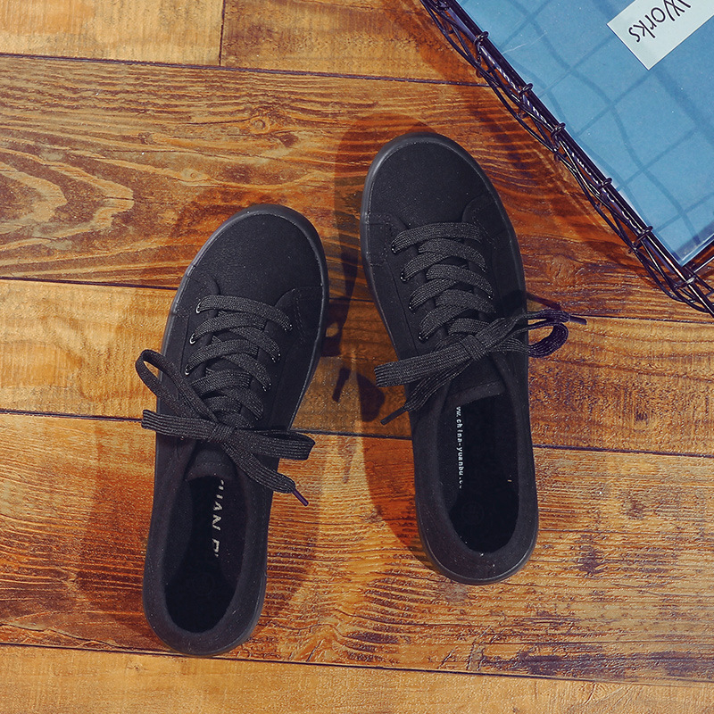 Korean Style All Black Slimming Versatile Pure Breathable Flat Work Shoes foto 2